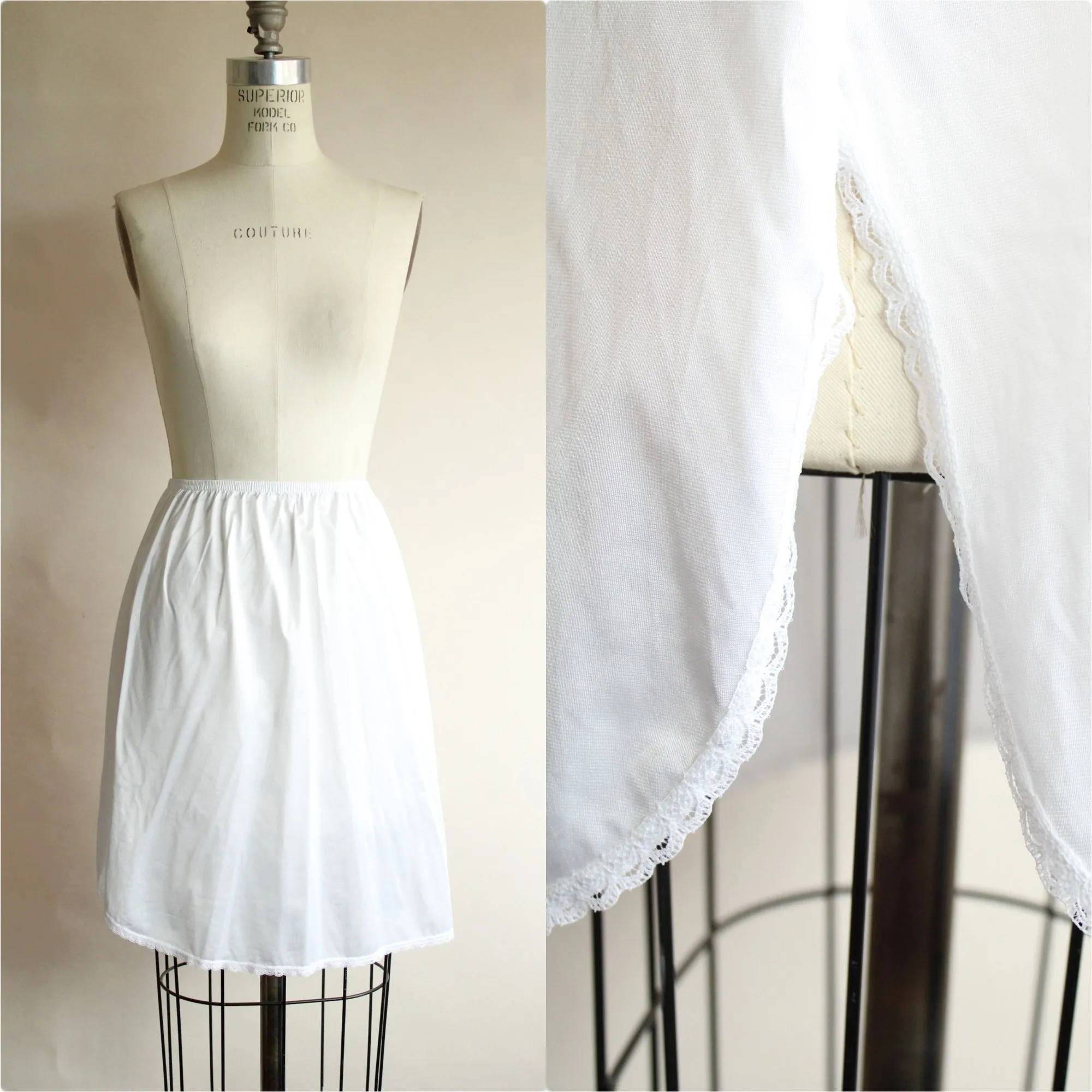 Vintage 1990s Vanity Fair White Nylon Half Slip With Lace Trim