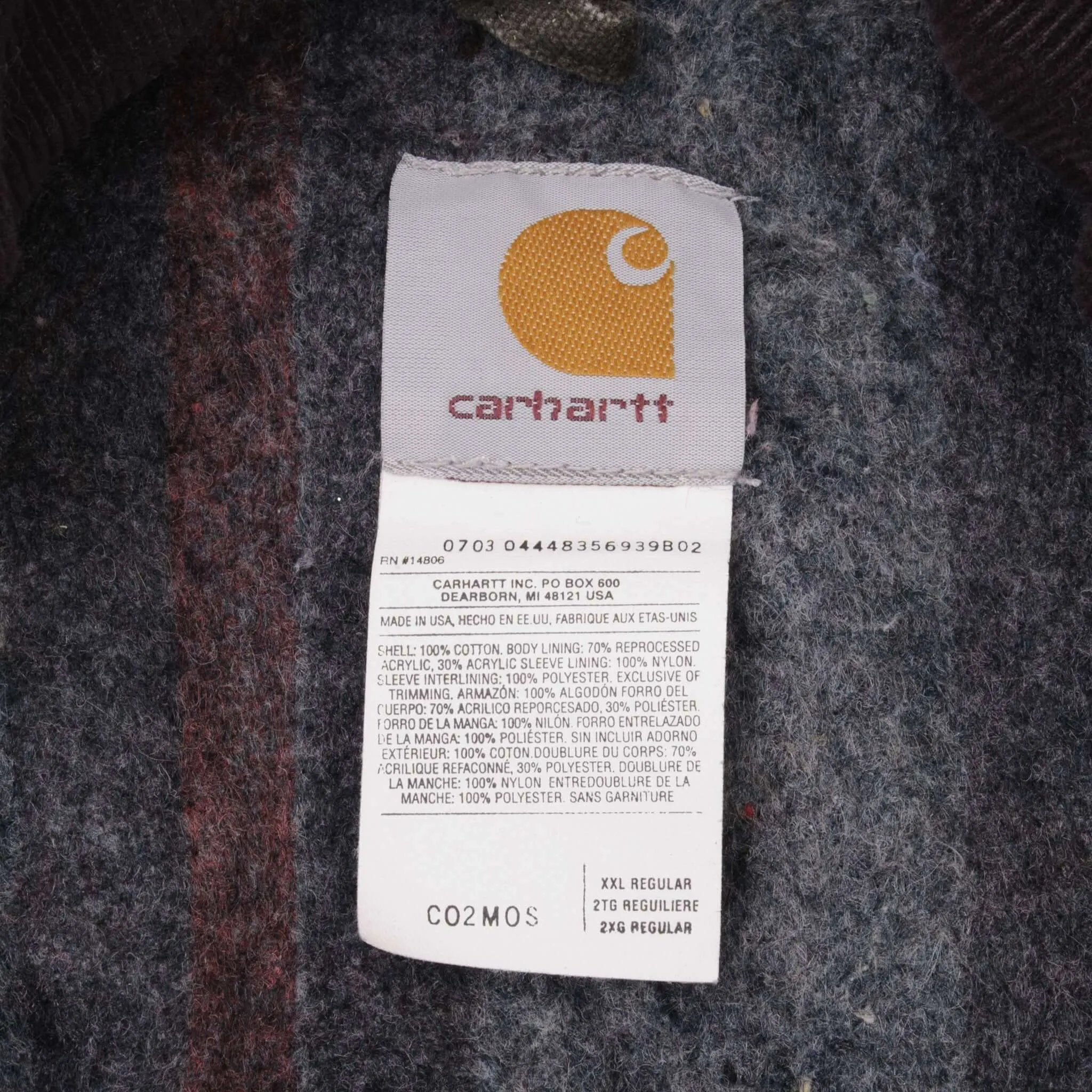 VINTAGE CARHARTT MICHIGAN CHORE LINED JACKET C02MOS 1990S 2XL MADE IN USA