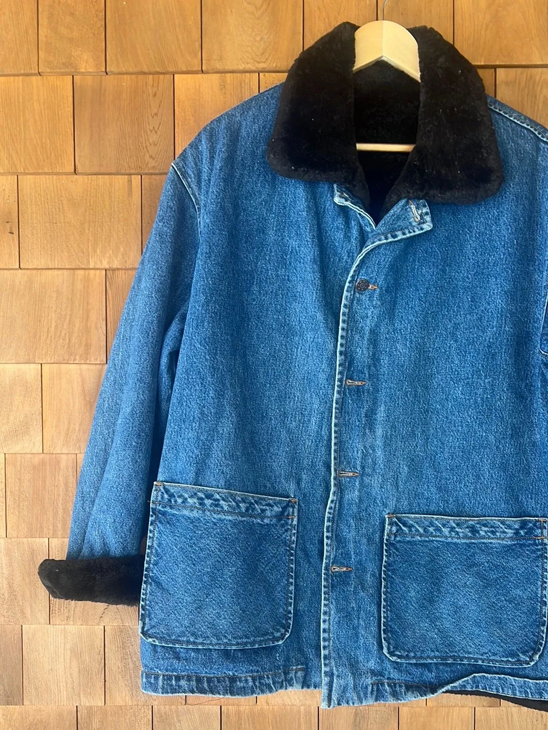 Vintage Faux Fur Lined Denim Chore Coat