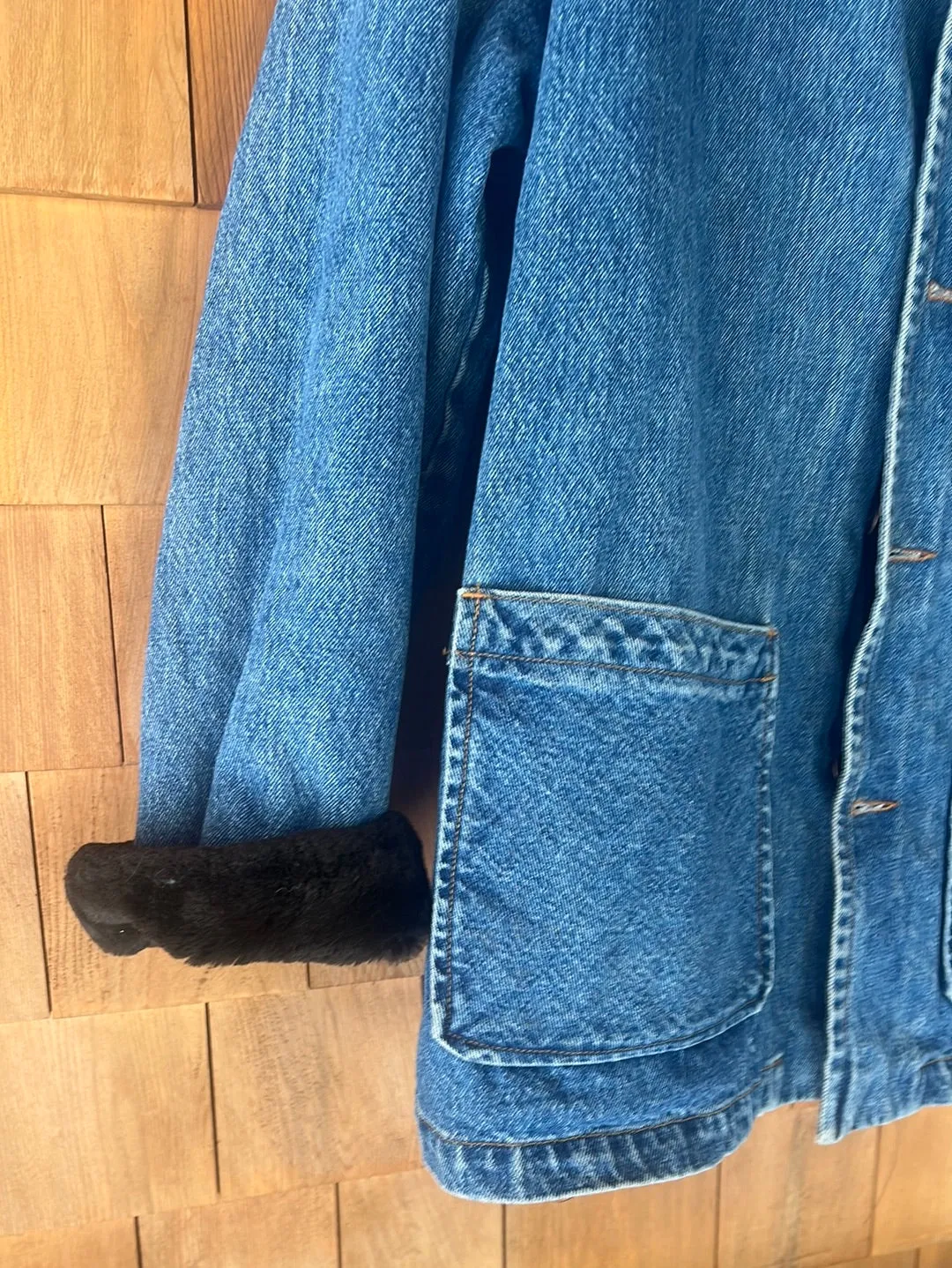 Vintage Faux Fur Lined Denim Chore Coat