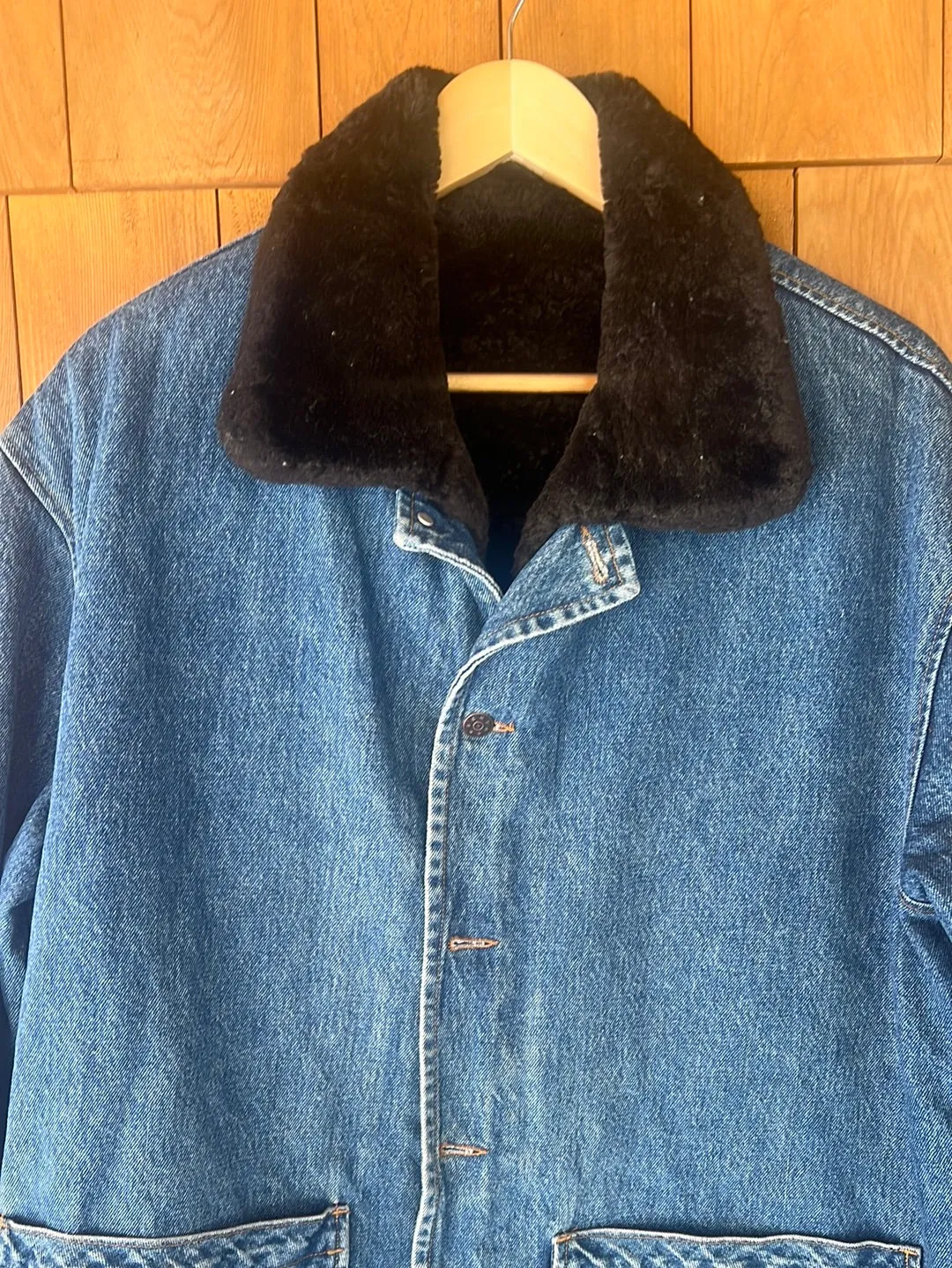 Vintage Faux Fur Lined Denim Chore Coat