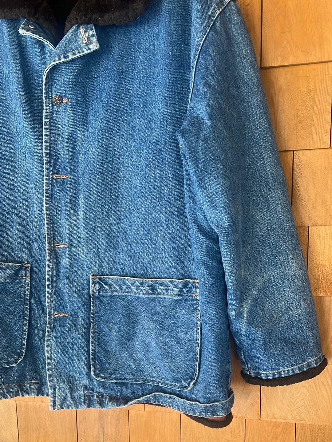 Vintage Faux Fur Lined Denim Chore Coat