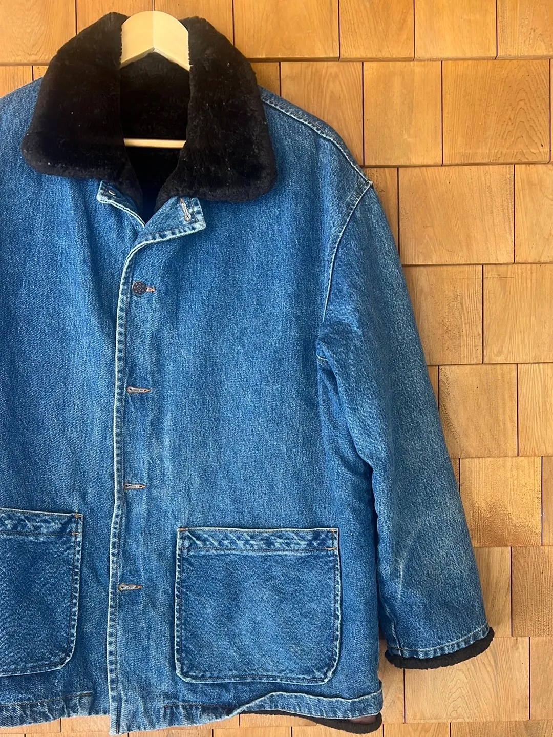 Vintage Faux Fur Lined Denim Chore Coat