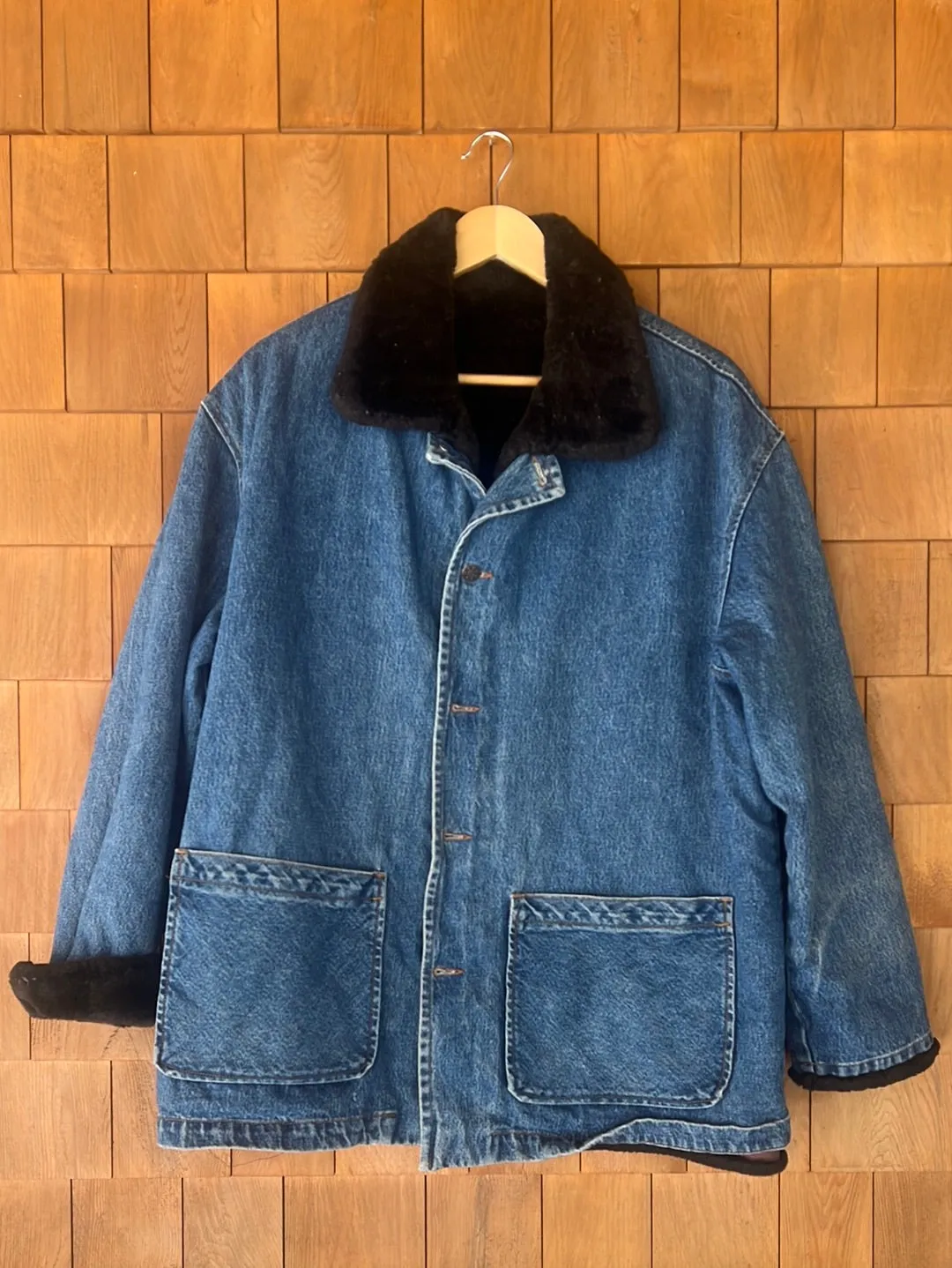 Vintage Faux Fur Lined Denim Chore Coat