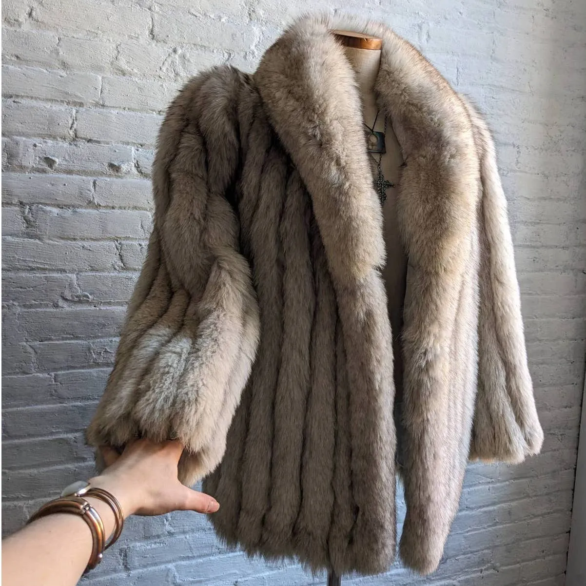 Vintage Fluffy Furry Genuine Fox Fur Coat Ski Bunny Coquette Statement Jacket