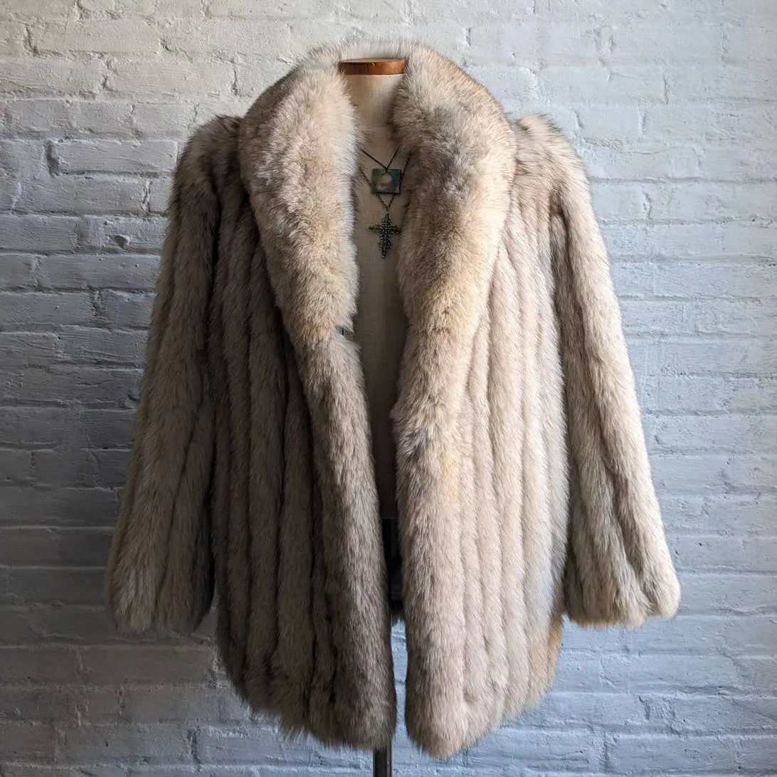 Vintage Fluffy Furry Genuine Fox Fur Coat Ski Bunny Coquette Statement Jacket