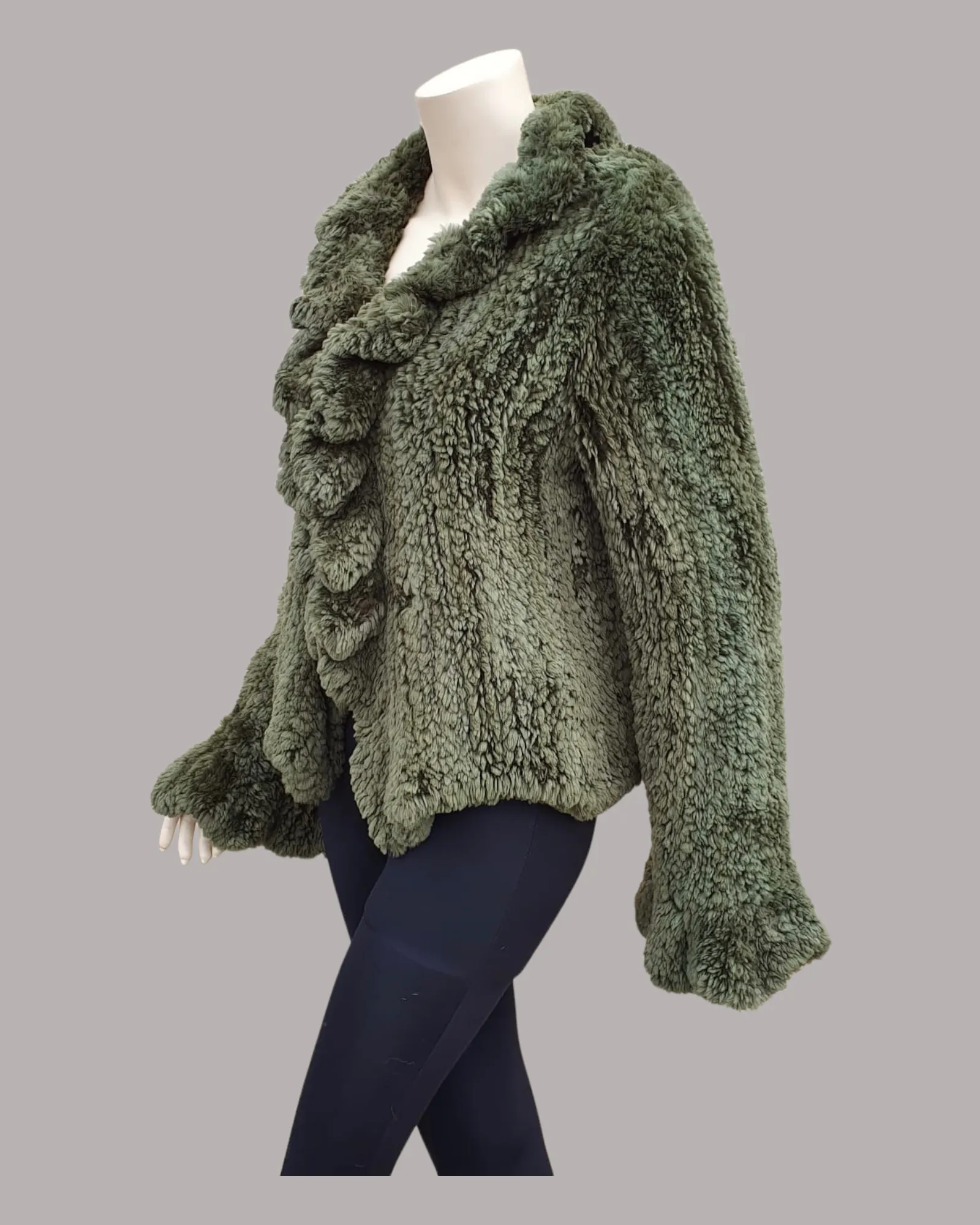 Vintage Green-Dyed Knitted Beaver Fur Sweater -M