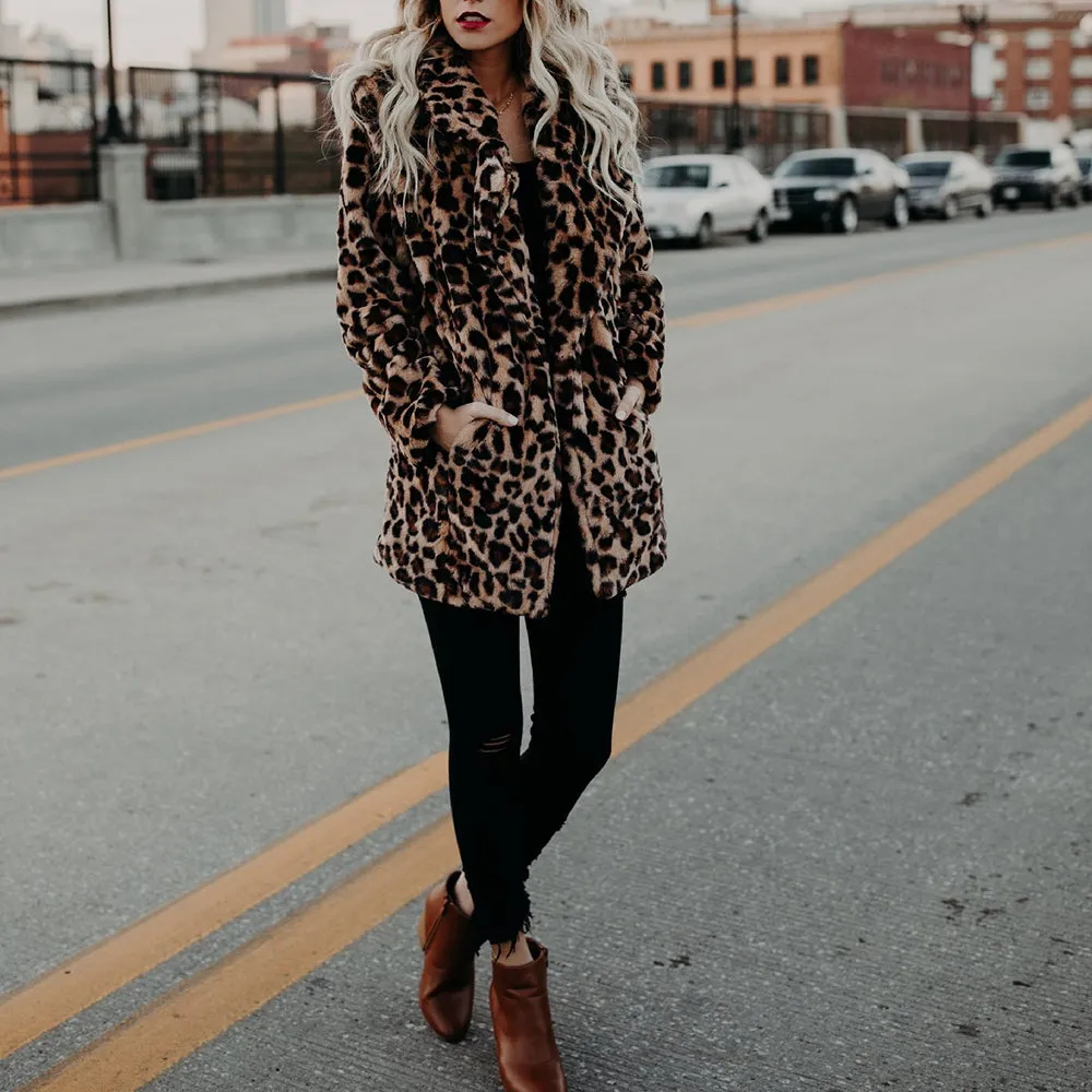 Vintage Leopard Print Faux Fur Trench Coat