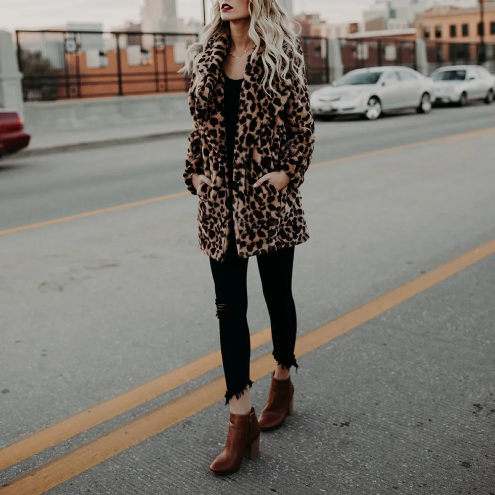 Vintage Leopard Print Faux Fur Trench Coat