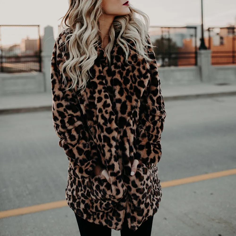 Vintage Leopard Print Faux Fur Trench Coat