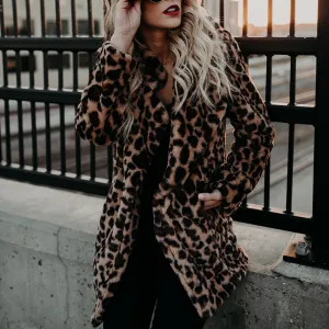 Vintage Leopard Print Faux Fur Trench Coat