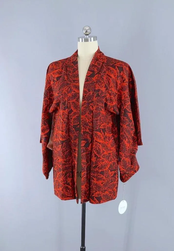 Vintage Red Leaves Kimono Cardigan