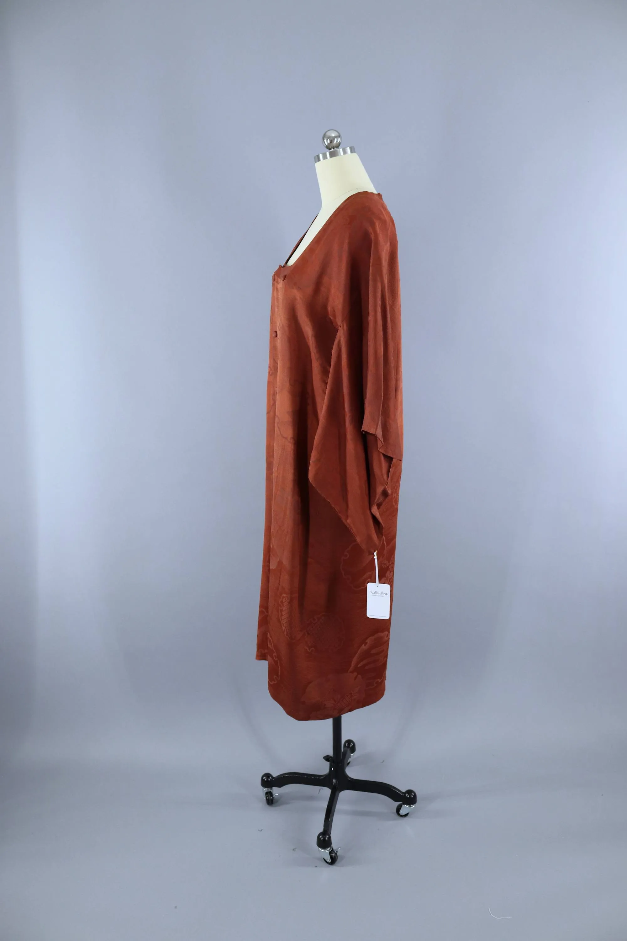 Vintage Silk 1940s Kimono Jacket Coat / Milk Chocolate Brown