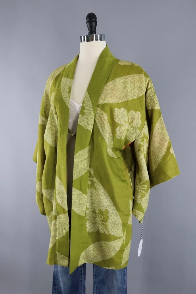 Vintage Silk Kimono Cardigan - Green Shibori