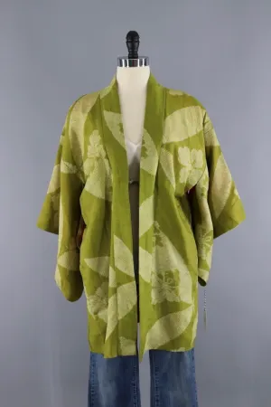 Vintage Silk Kimono Cardigan - Green Shibori