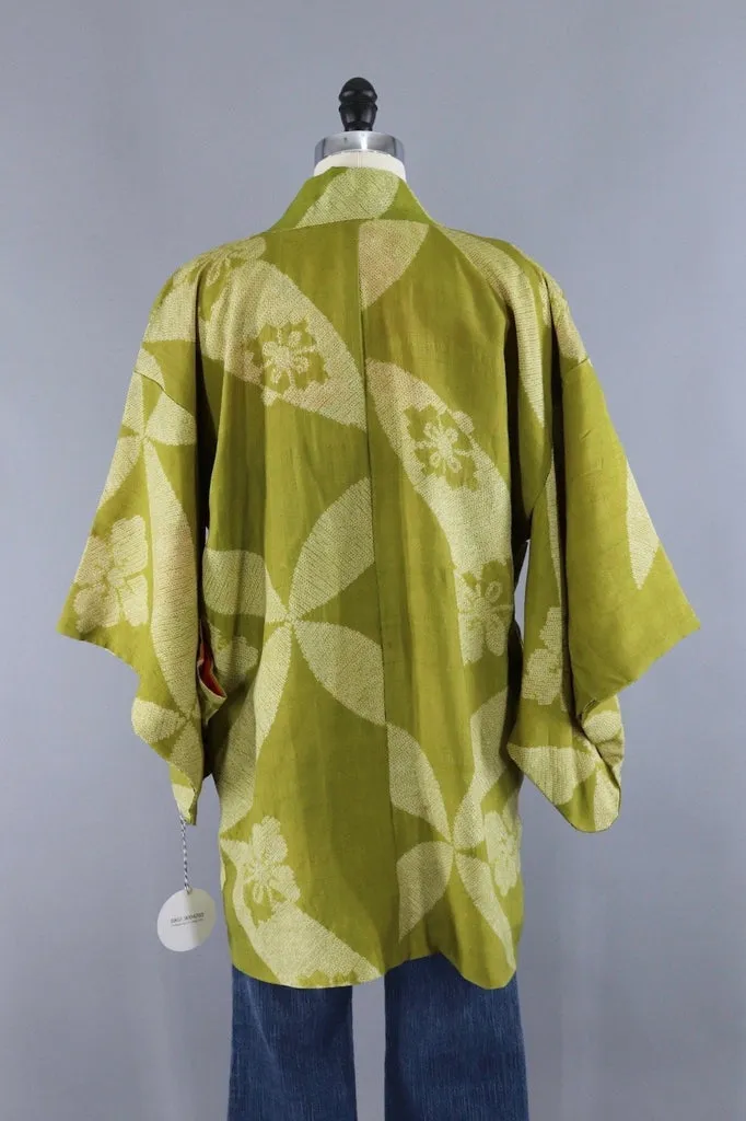 Vintage Silk Kimono Cardigan - Green Shibori