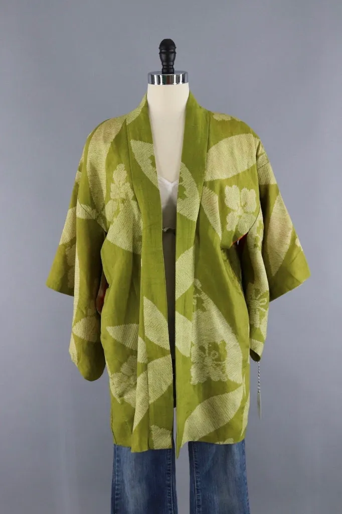 Vintage Silk Kimono Cardigan - Green Shibori