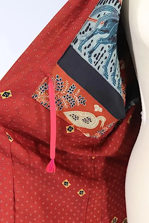 Vintage Silk Kimono Cardigan - Maroon Red Dots