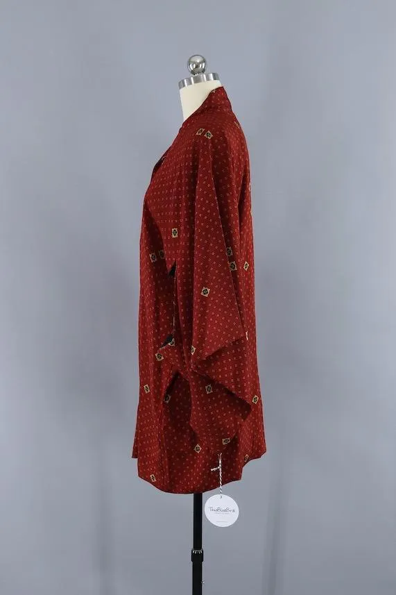 Vintage Silk Kimono Cardigan - Maroon Red Dots