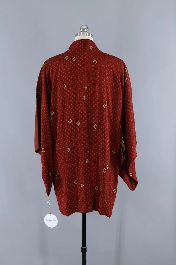 Vintage Silk Kimono Cardigan - Maroon Red Dots