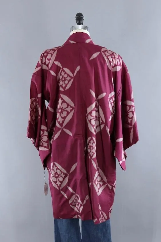 Vintage Silk Kimono Robe / Purple Ikat