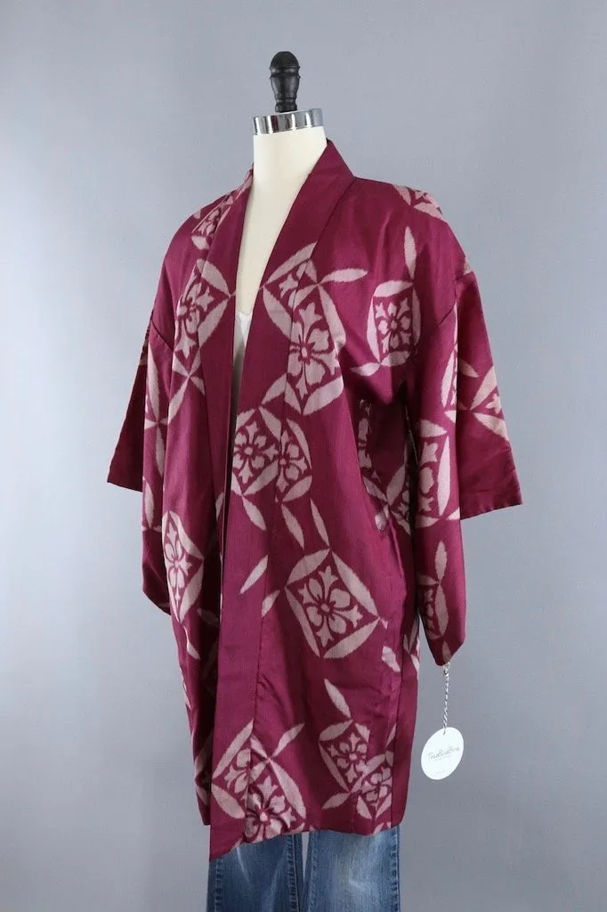 Vintage Silk Kimono Robe / Purple Ikat