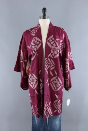 Vintage Silk Kimono Robe / Purple Ikat