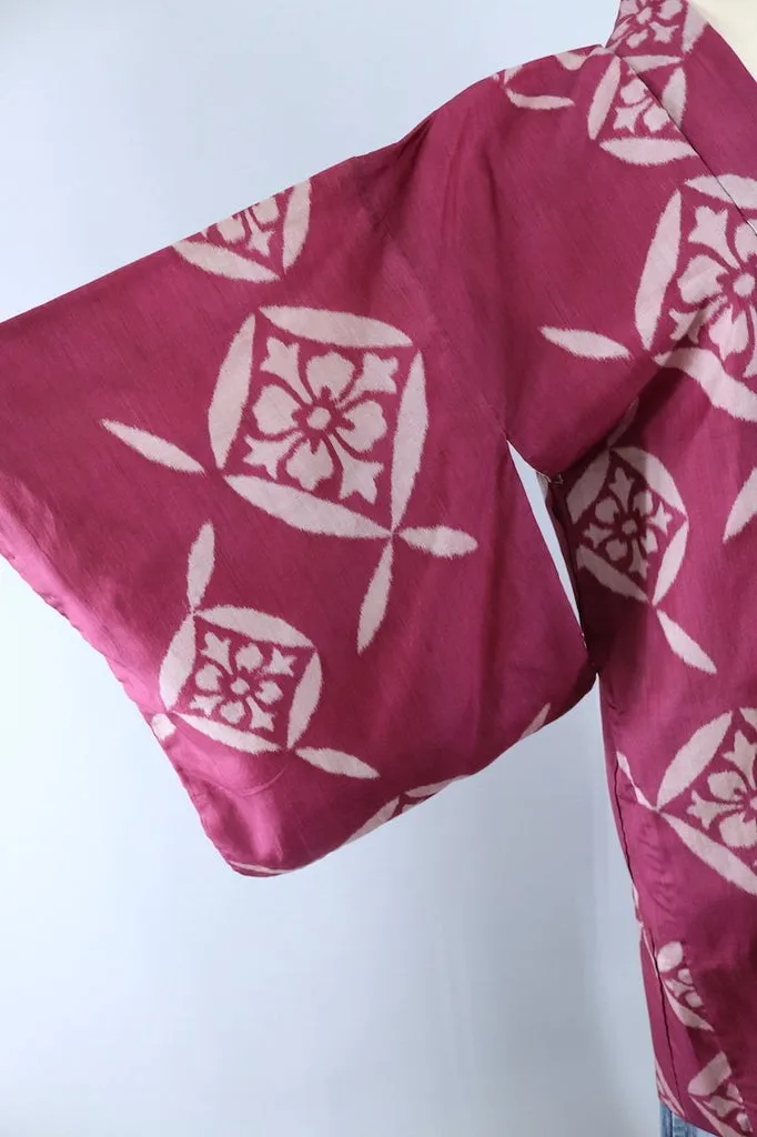 Vintage Silk Kimono Robe / Purple Ikat