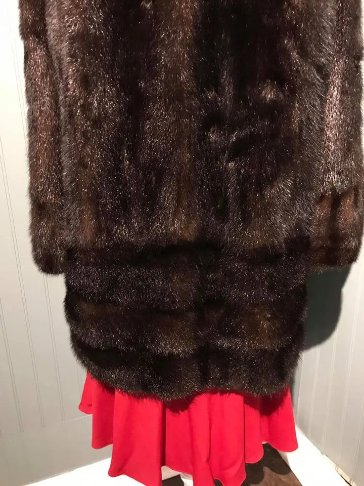 Vintage Womens Medium Sz 8-10 Macy’s Little Shop Dark Brown Mink Fur Coat 2-Tone 1950s