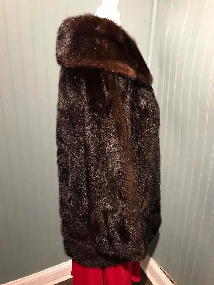 Vintage Womens Medium Sz 8-10 Macy’s Little Shop Dark Brown Mink Fur Coat 2-Tone 1950s