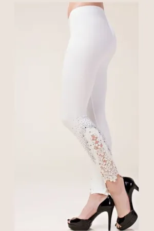 Vocal Vintage Lace & Stones Leggings - Off White - See Through