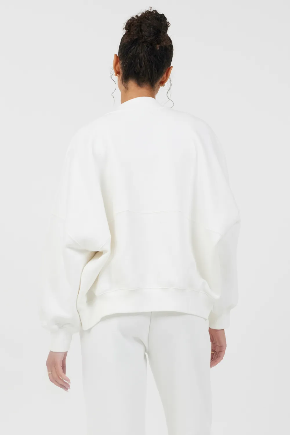 White Essential Fleece Zip Up Bomber