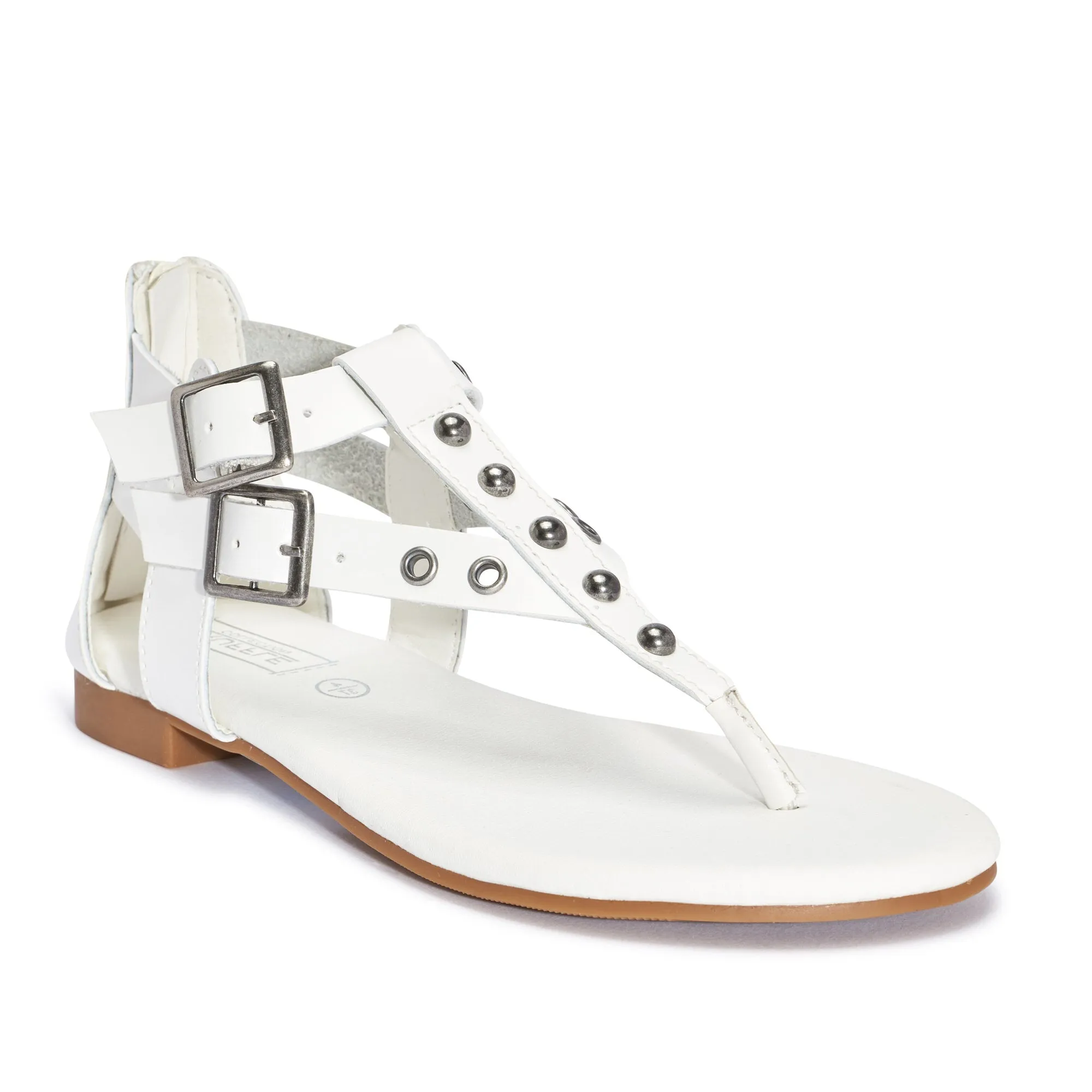 White Flat Studded Double Buckle Sandal