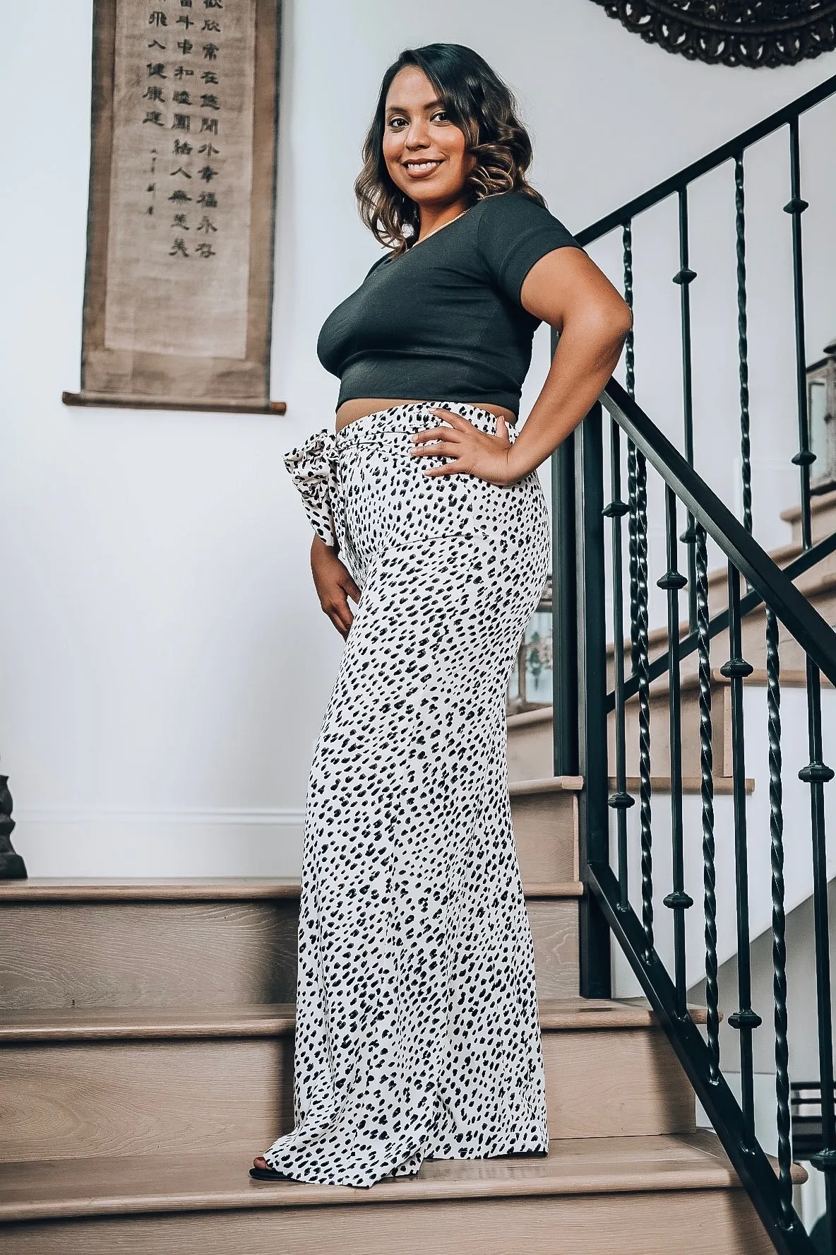 White Leopard Print Tie Pants