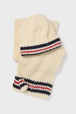 White Stripe Chunky Knit Hat and Scarf Set