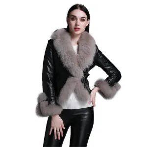 Winter Coat with Real Fur Sheep Fox Fur Collar and Trim Overcoat  010213