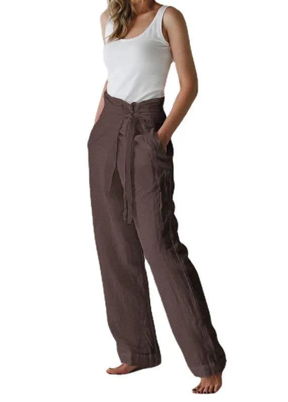 Women Cotton Belted High Waist Casual Wide Leg Harem Pants