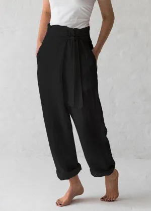 Women Cotton Belted High Waist Casual Wide Leg Harem Pants