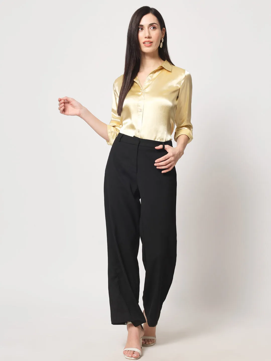 Women Gold-Toned Classic Slim Fit Casual Shirt