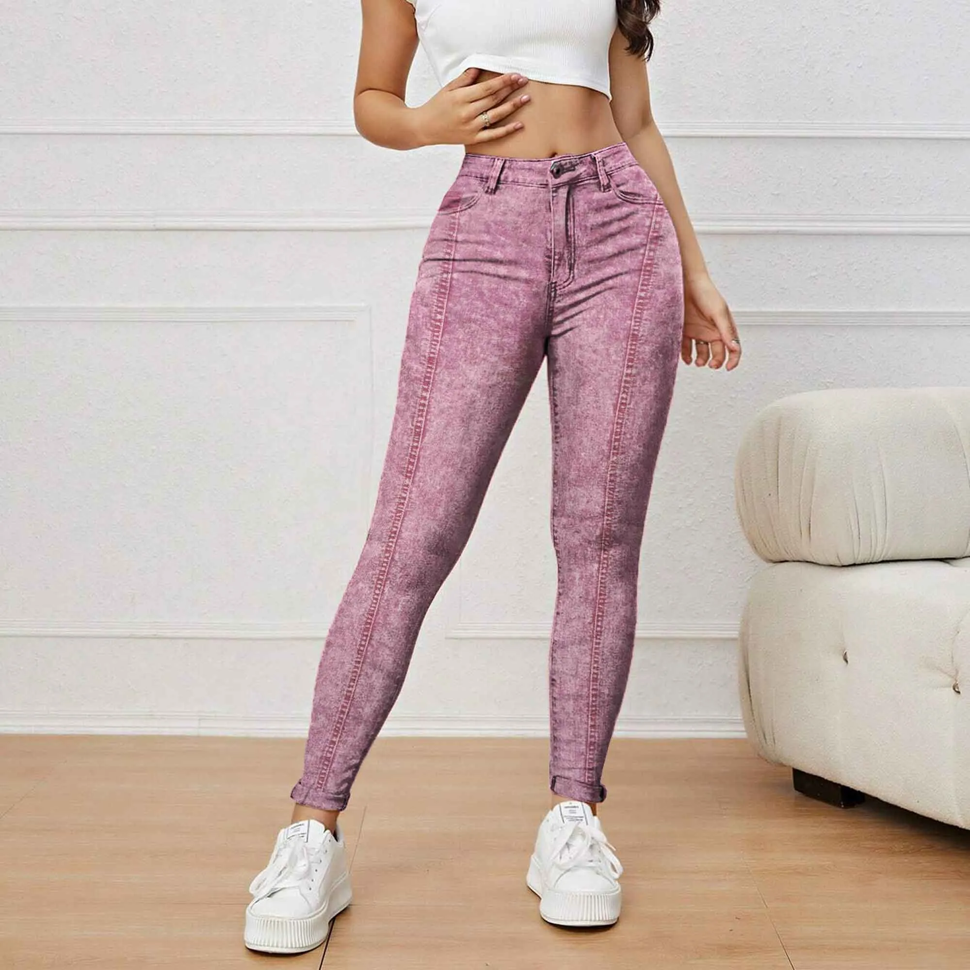 Women's Chic Acid Washed Skinny Denim Pants