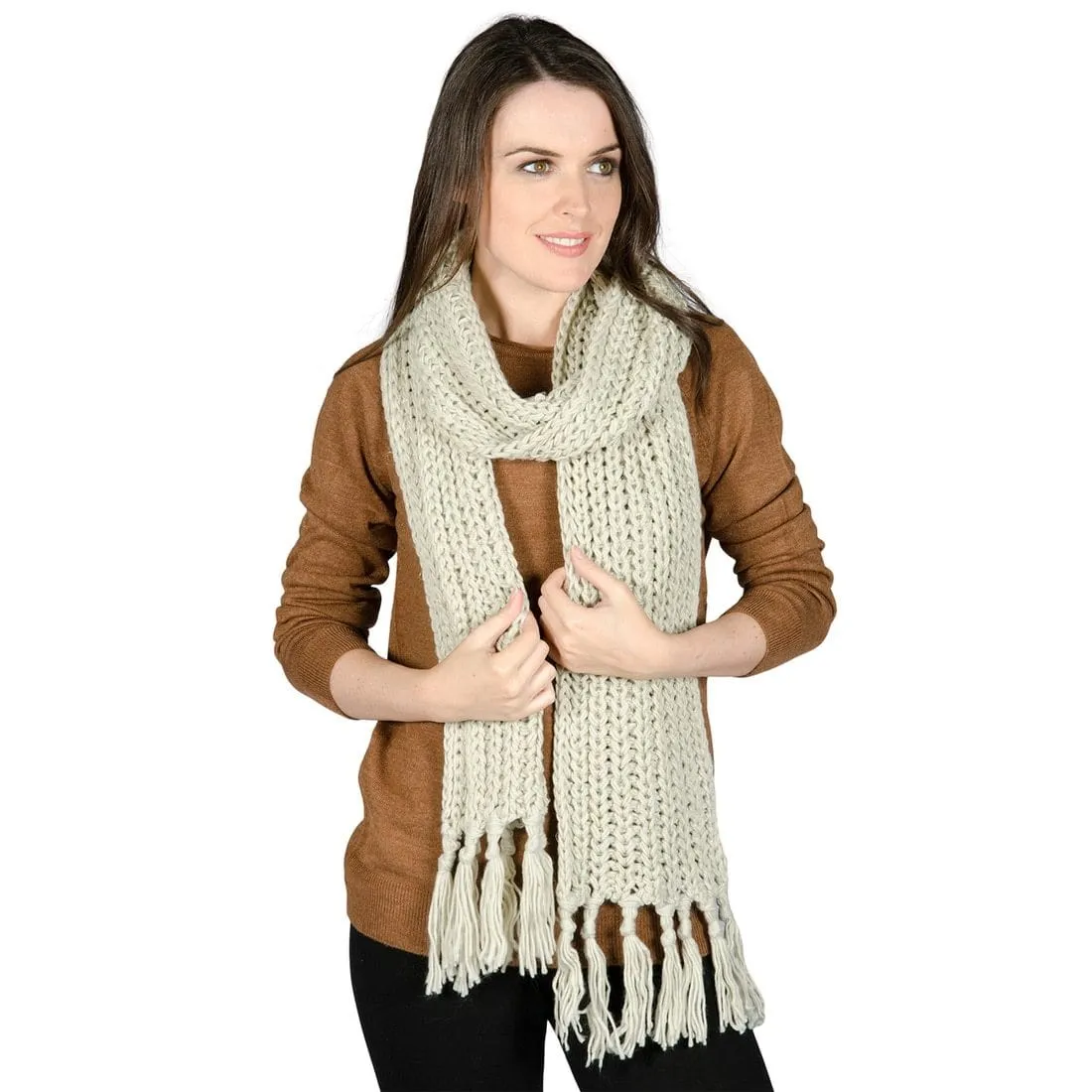 Womens Chunky Knitted Stone Gold Threaded Bonn Scarf