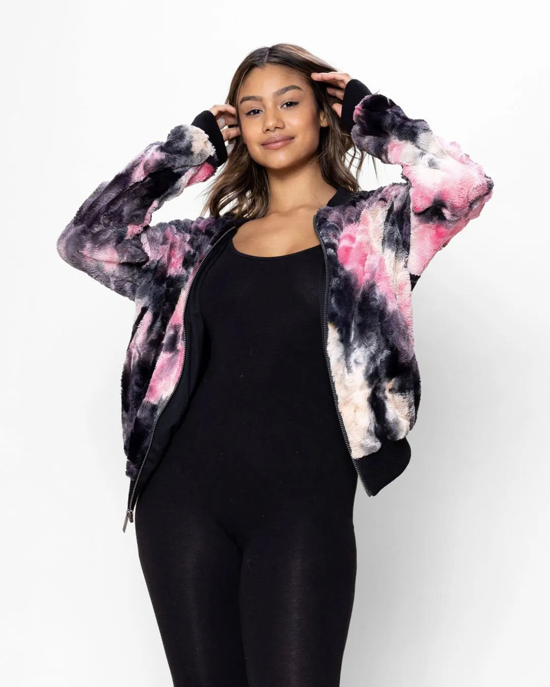 Women's Colorful Faux Fur Jacket | Ink Spotted Tie Dye Leopard