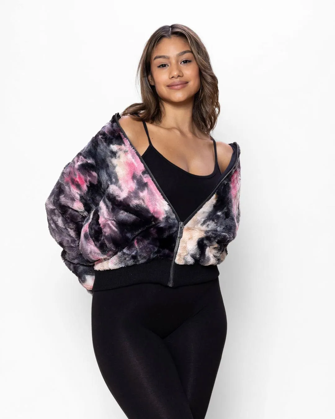 Women's Colorful Faux Fur Jacket | Ink Spotted Tie Dye Leopard