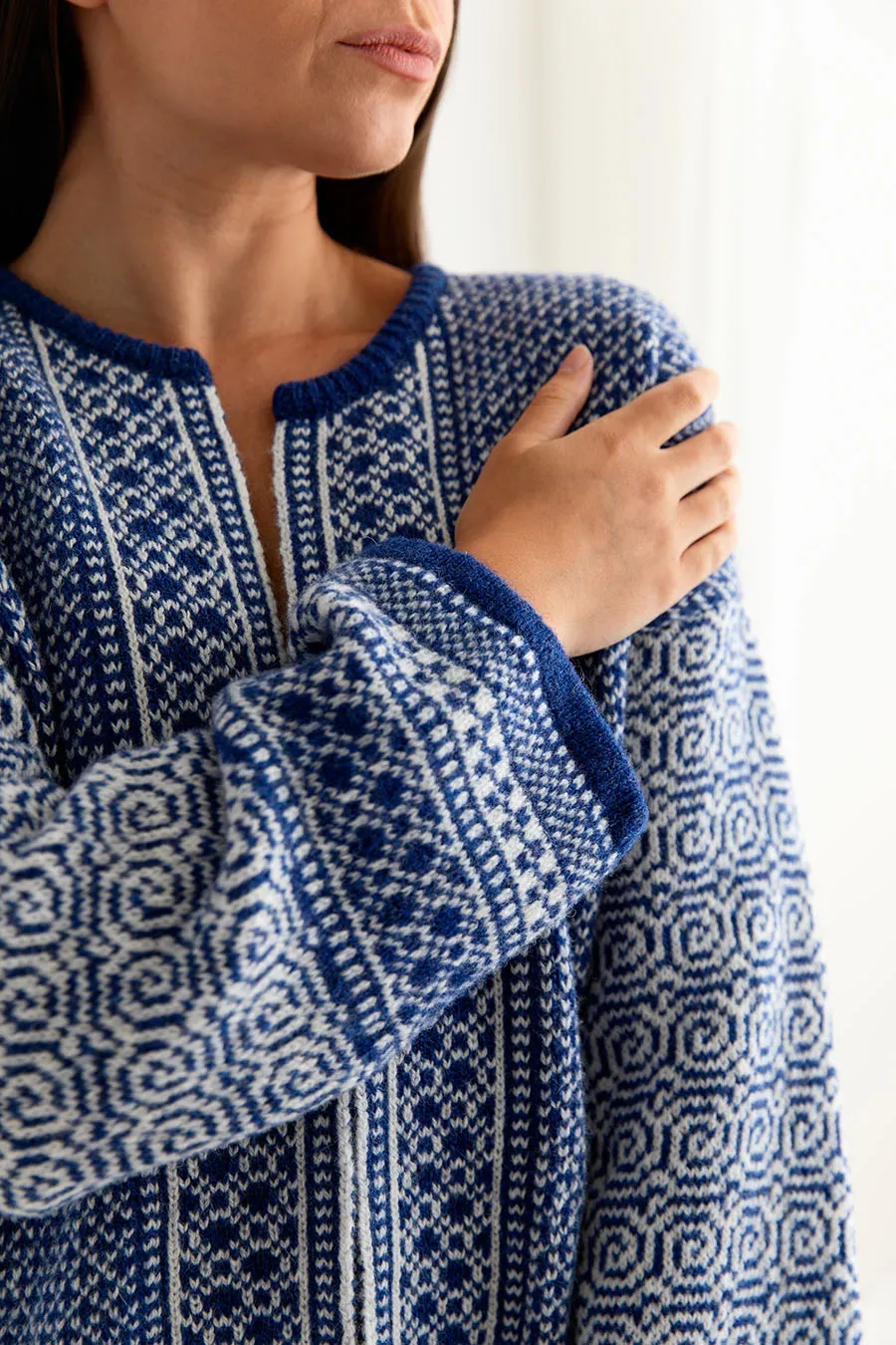 Womens Fair isle Towie Kimono Cardigan / Coatigan - Royal Blue