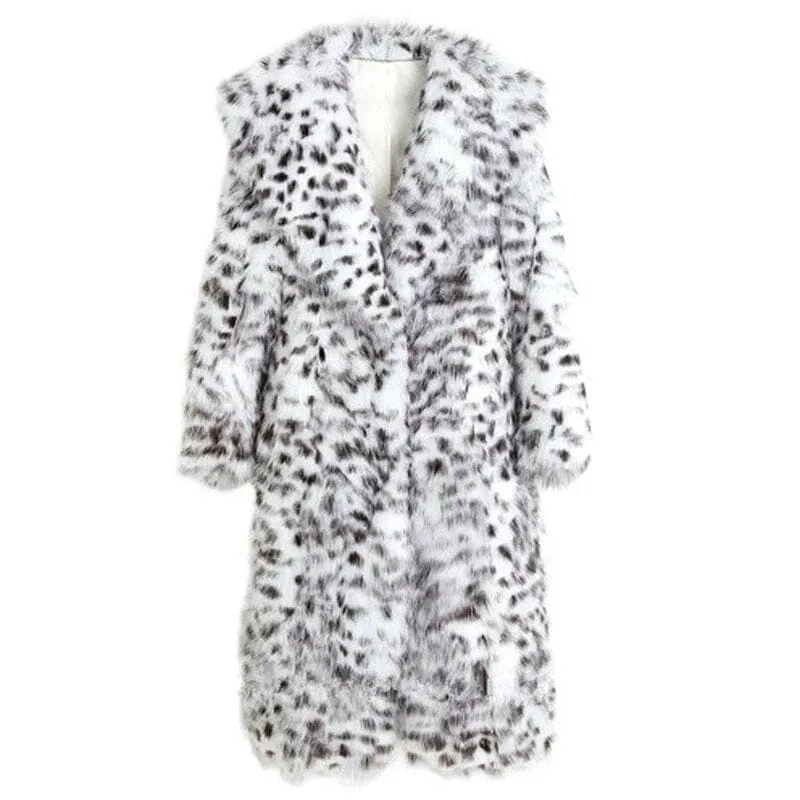 Women's Knee Length Mink Fur Coat with Leopard Print Style