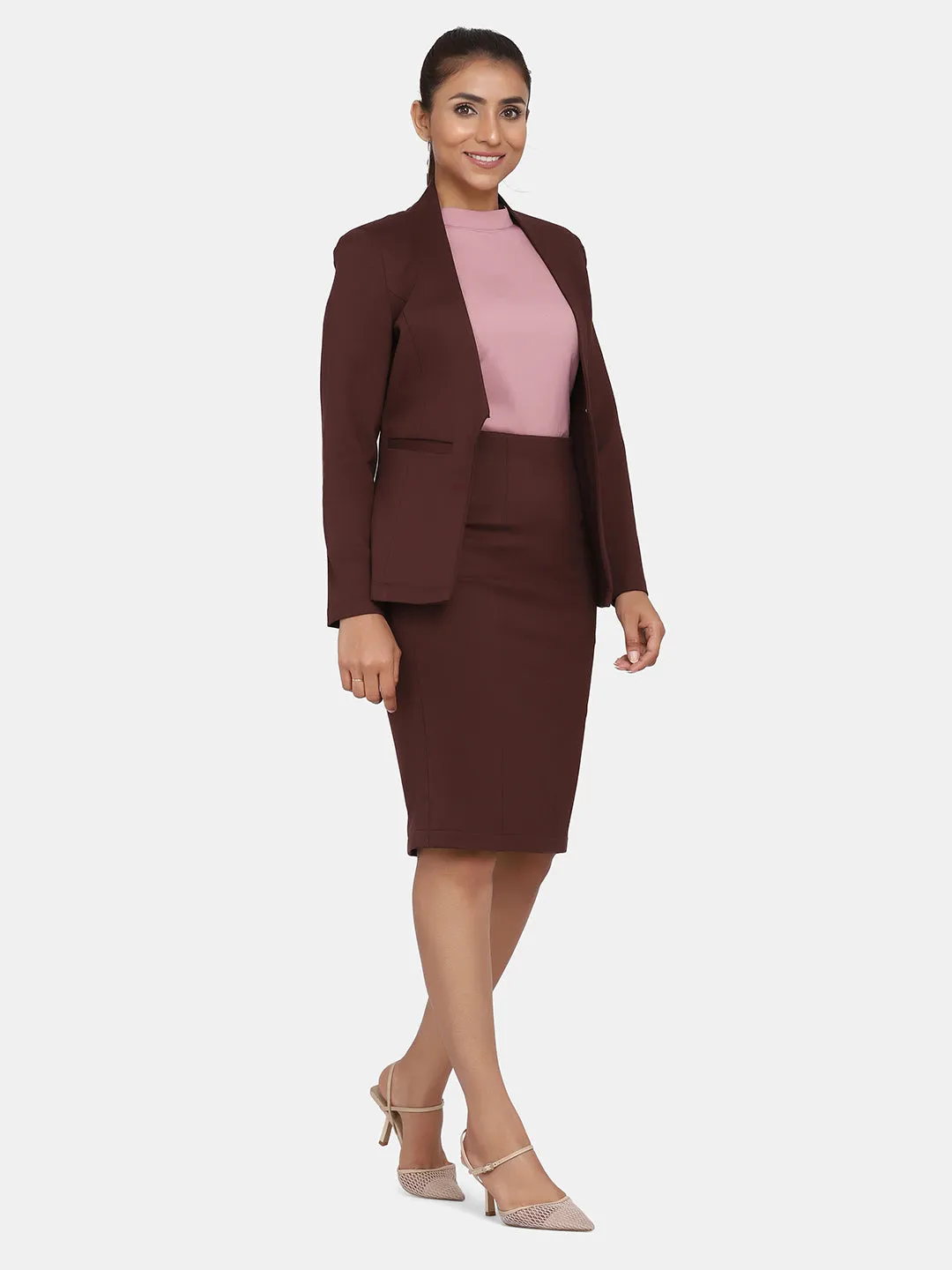 Women's Office Formal Skirt Suit - Chocolate Brown