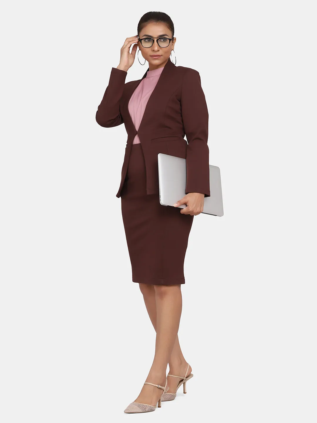 Women's Office Formal Skirt Suit - Chocolate Brown