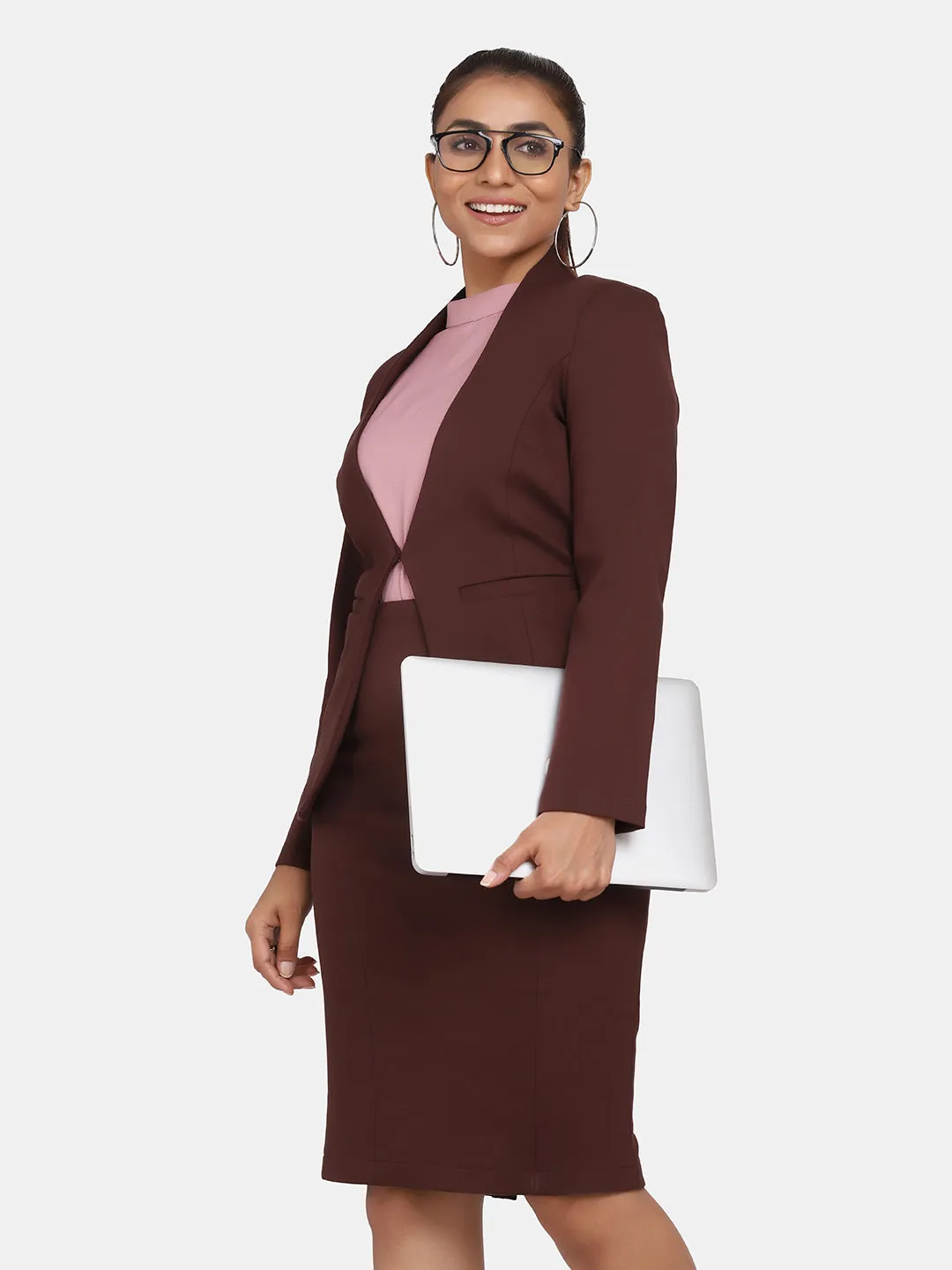 Women's Office Formal Skirt Suit - Chocolate Brown