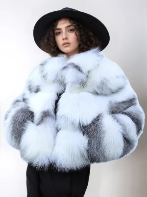 Women's Real Fox Fur Jacket  - Artic Marble Frost Fox - G008