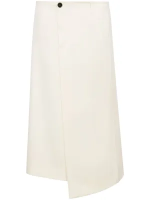 WOOL TWILL PLEATED MIDI SKIRT